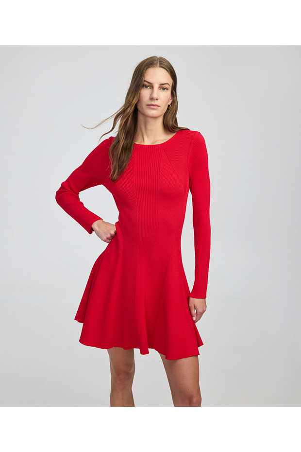 Volanlı triko elbise - 1