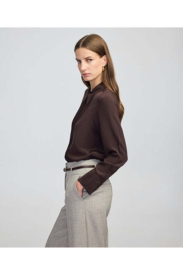 Nervürlü ipek gömlek - 5