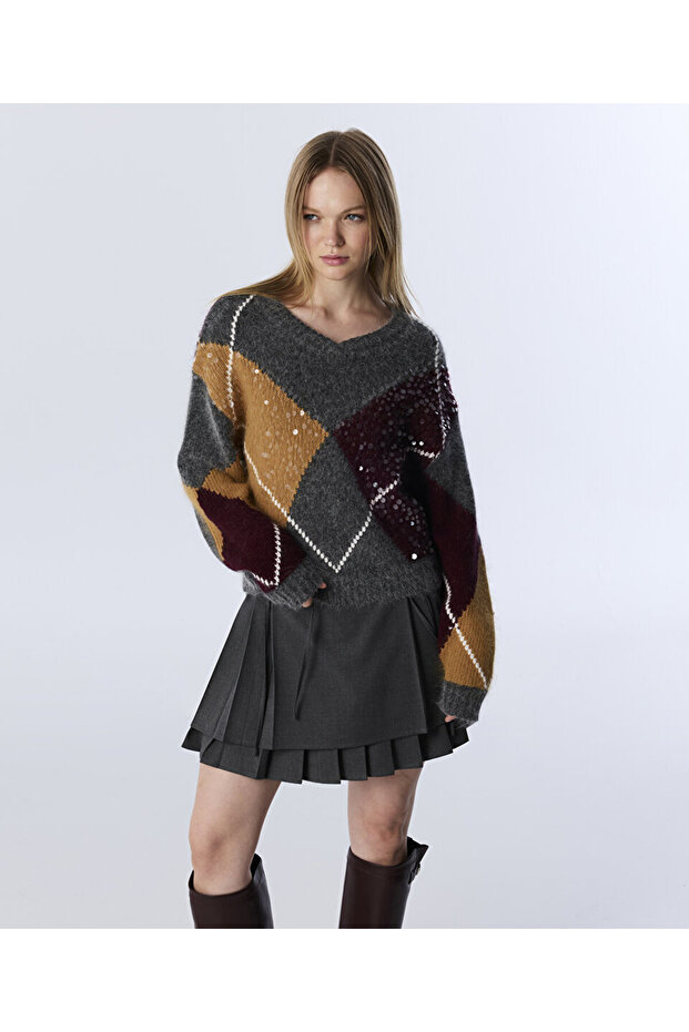 Sequin Baklava Pattern Sweater - 2