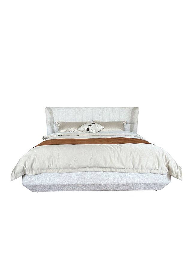 Terakkai 180x200 Upholstered King Bed - Beige Fabric, Engineered Wood, 2-Year Warranty