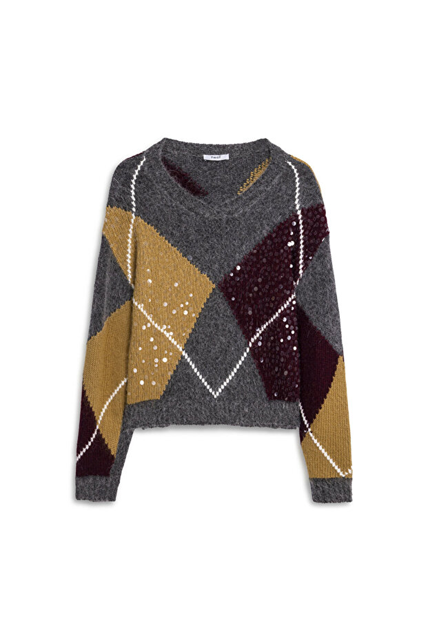 Sequin Baklava Pattern Sweater - 3