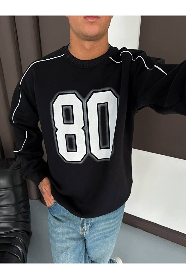 80 Baskılı Oversize Kalıp Unisex Sweatshirt - 2