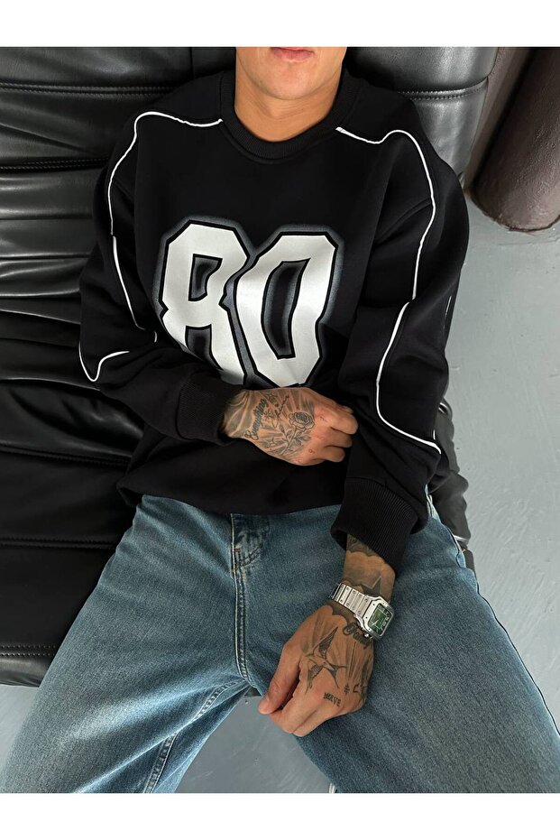 80 Baskılı Oversize Kalıp Unisex Sweatshirt - 3