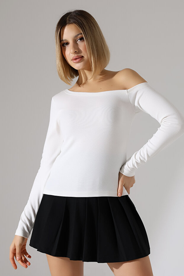 Katha Women's Asymmetrical Neckline Long Sleeve Stretch Fabric Stretchy Fabric Blouse & Top - Ecru