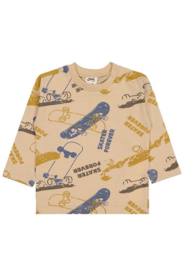 Skateboard Printed 6-18 Months Sweatshirt - Beige 12-18 Months