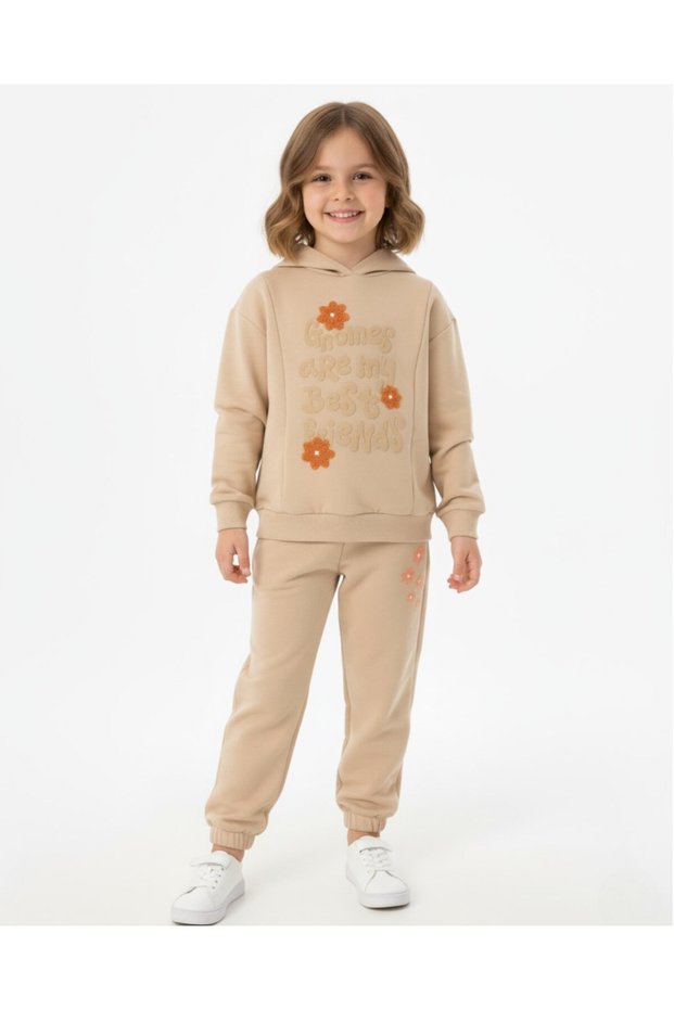 Girl Child 2-3-4-5-6 Years Old, Transitional Hooded , Compact Tracksuit Set with Floral Embroidery