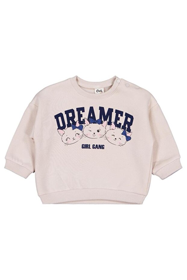 Teddy Bear Printed Striped 6-18 Months Sweatshirt - Beige 9-12 Months