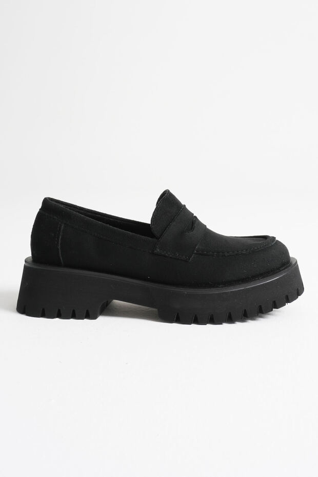 Noir Women's Casual Black Suede Loafer Shoes