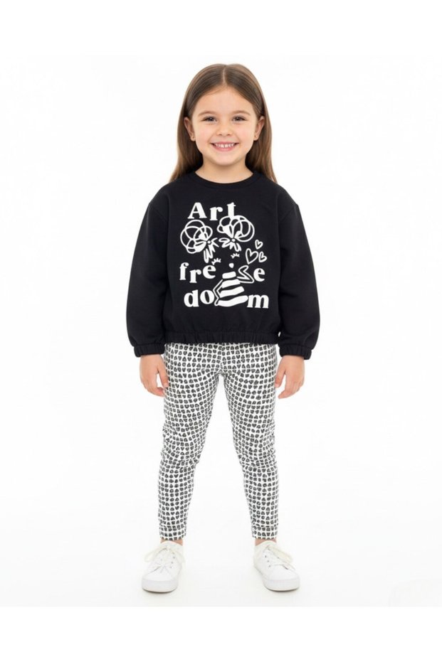 Girl's Heart Printed Tights, Transitional , 2-10 Years Old Sweatshirt Bottom Top Tights Set