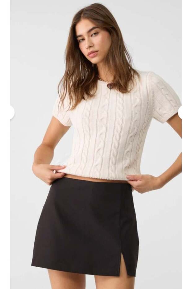 Önden Yırtmaçlı Mini Şort Etek - 1