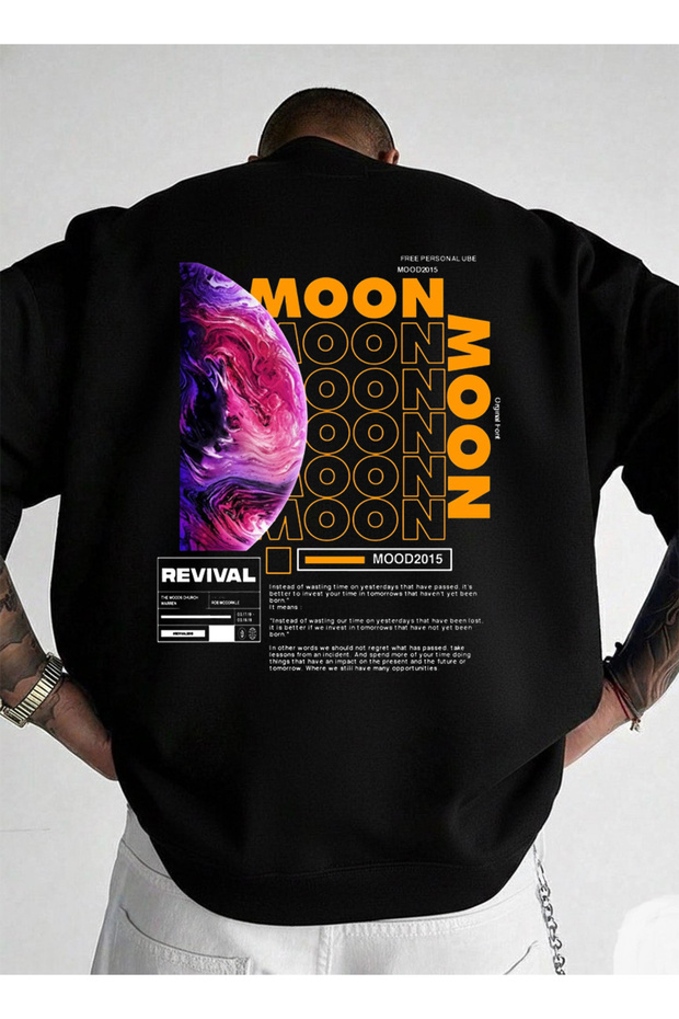 Oversized Unisex Crew Neck Sweatshirt Revival Moon Print