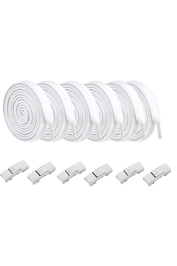 white elastic shoelaces with buckles, set of 3 pairs, No Touch fastening - 1