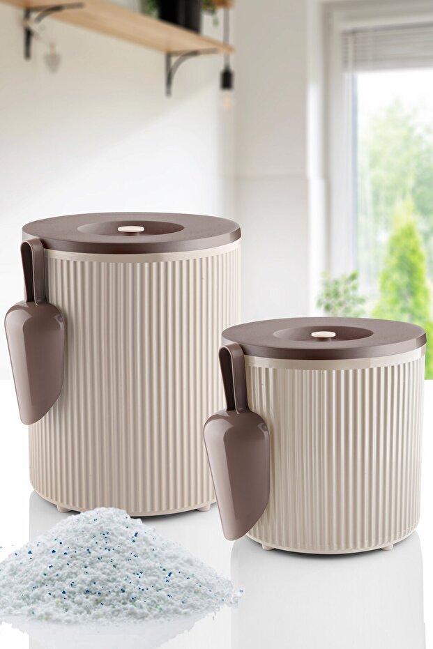 Round 5 Lt Detergent Storage Box / Container with Lid Cream - 1