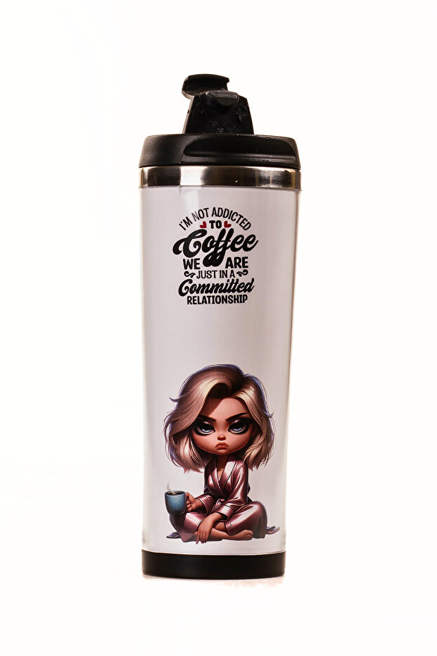360 ml Steel Thermos Mug – Coffee Lady Design, Steel Inner Chamber, Hot & Cold Beverage Cup