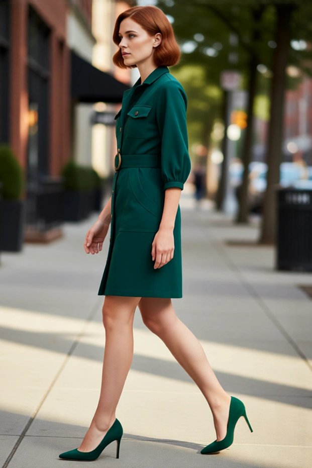 Women's Shirt Collar Balloon Sleeve Buttoned Belted Short 100% Cotton Woven Jacket Dress Elegance Quality