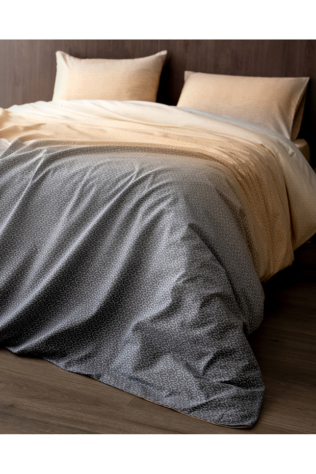 Mathis King Size Pamuklu Baskılı Nevresim Takımı - Bej/Antrasit - 2