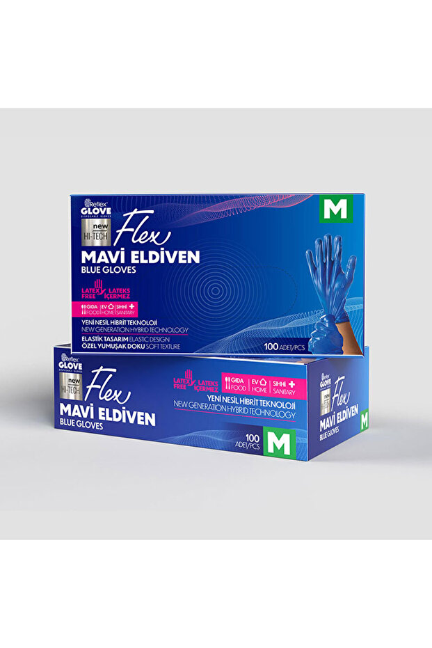 FLEX PUDRASIZ MAVİ ELDİVEN M BEDEN - 1