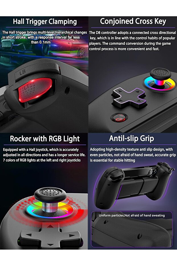 Game Controller with RGB Lights, Turbo Mode Compatible with iPad, Tablet, iPhone, Android, PC, - 4