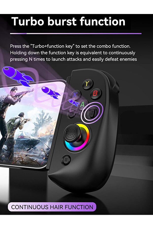 Game Controller with RGB Lights, Turbo Mode Compatible with iPad, Tablet, iPhone, Android, PC, - 5