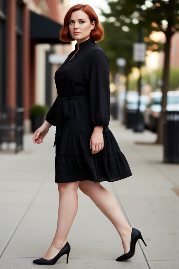 Women's A-Line Burgundy Textured Belted V-Neck Mini Dress Stylish Plus Size Option for Spring Autumn.