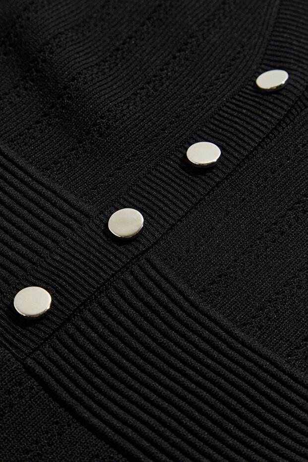 SİYAH AJURLU TRİKO ELBİSE - 4