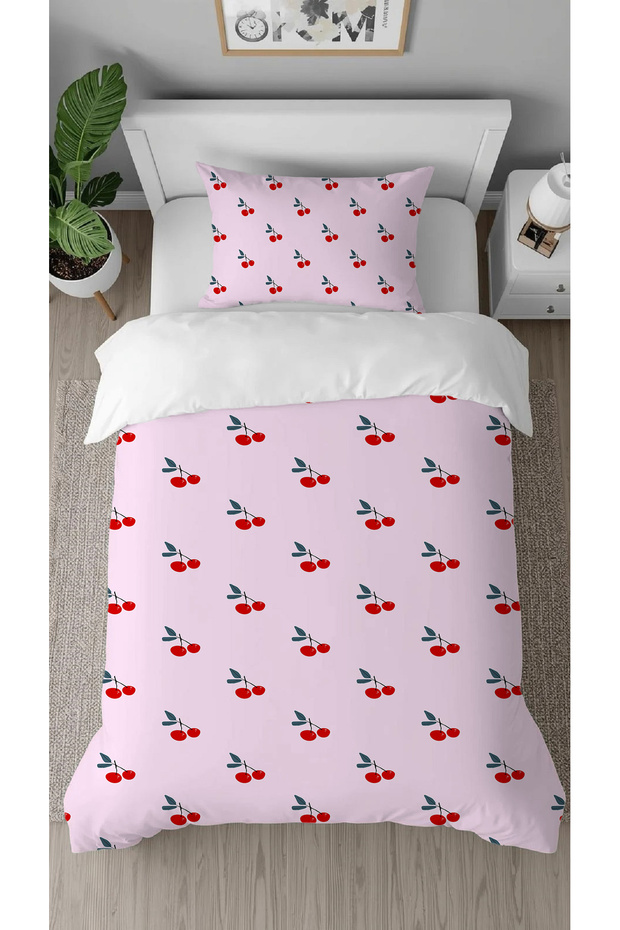 Cherry Cherry Fruit Pink Patterned Printed Special Design Single Person Style Stylish Duvet Cover Set Without Sheets