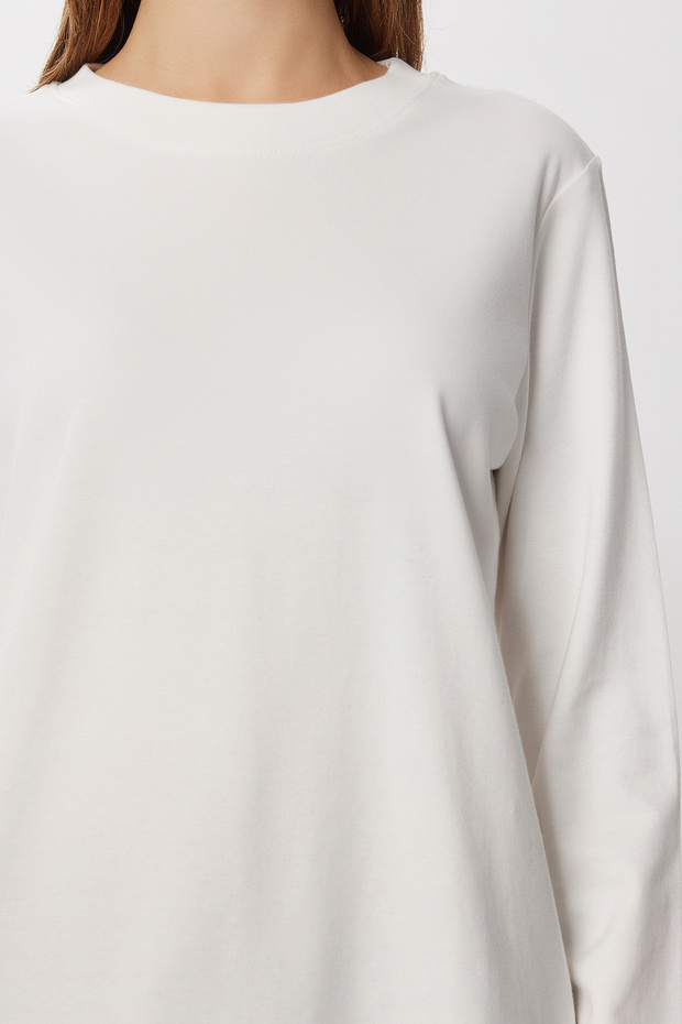 Basic Pamuklu Örme Bluz LUB0271 EKRU - 3