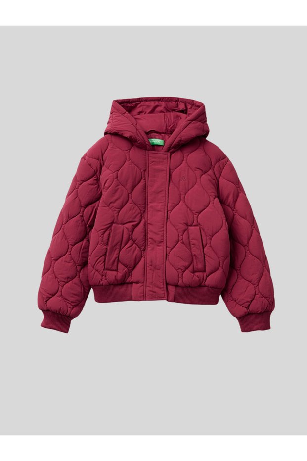 Girl's Hooded Quilted Coat 6-14 Years Old Burgundy