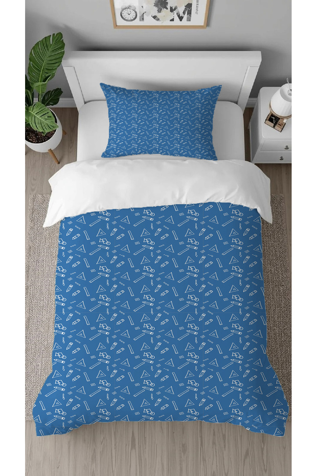 School Ruler Pen Patterned Printed Specially Designed Single Person Style Stylish Duvet Cover Set Without Sheets