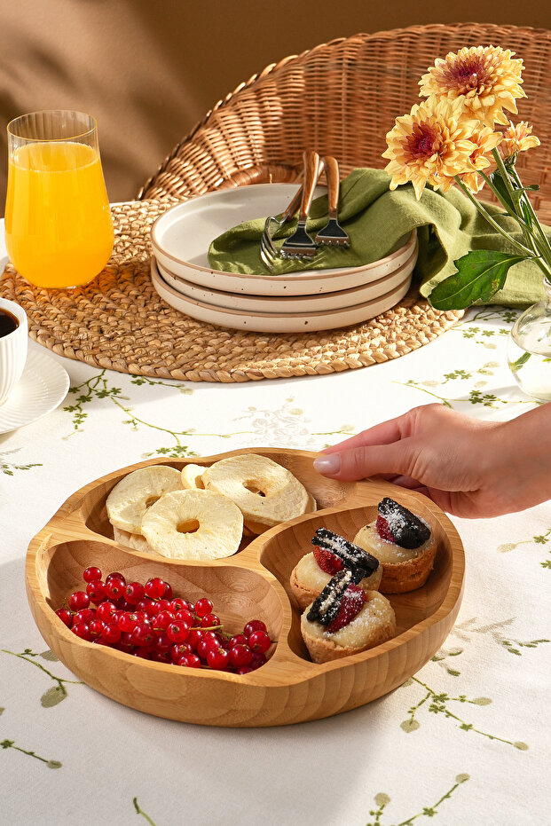 حامل عرض دائري من الخيزران بثلاثة أقسام - 2