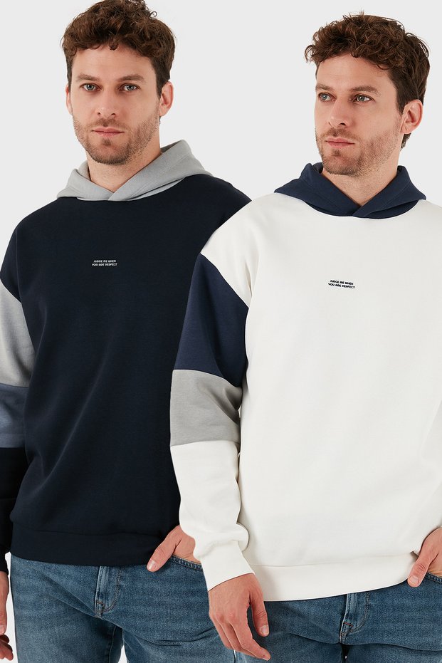 Cotton Relaxed Fit Hooded Soft with Fluff Inside Sh Fleece-Lined Pack of 2 Sweat Men's Sweat 59052