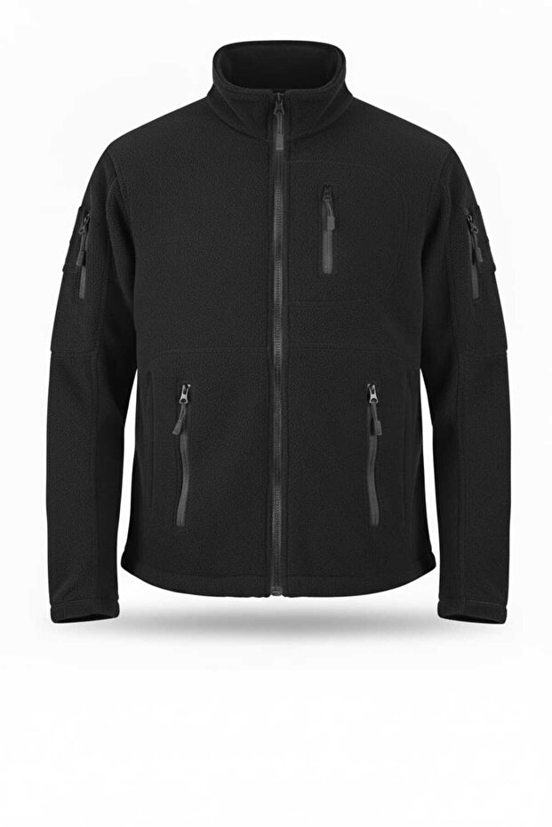 Men's Thermal Tactical Polar Jacket with Full Zipper and 5 Pockets, Windproof