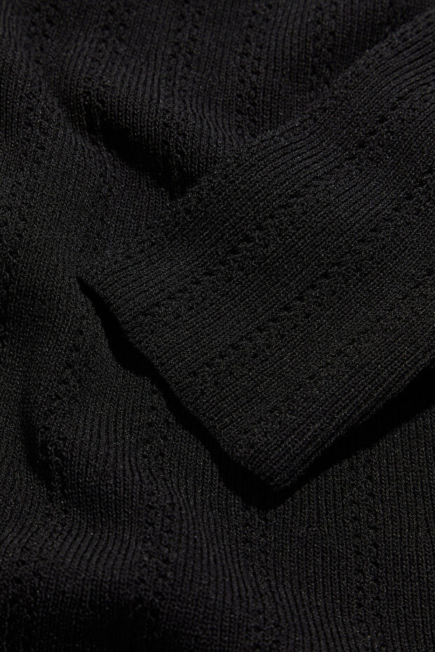 SİYAH AJURLU TRİKO ELBİSE - 5