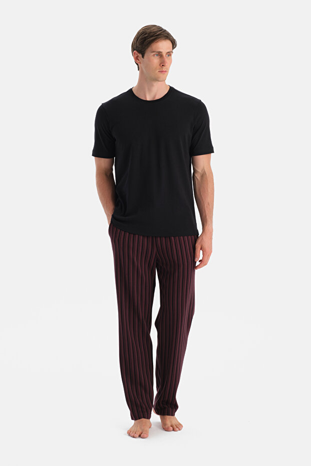 Bordo Desenli Örme Pantolon - 1