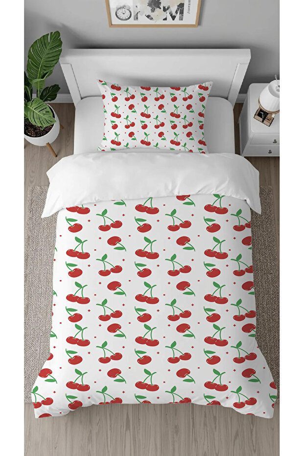 Cherry Cherry Fruit Plain Patterned Printed Specially Designed Single Person Style Stylish Duvet Cover Set Without Sheets
