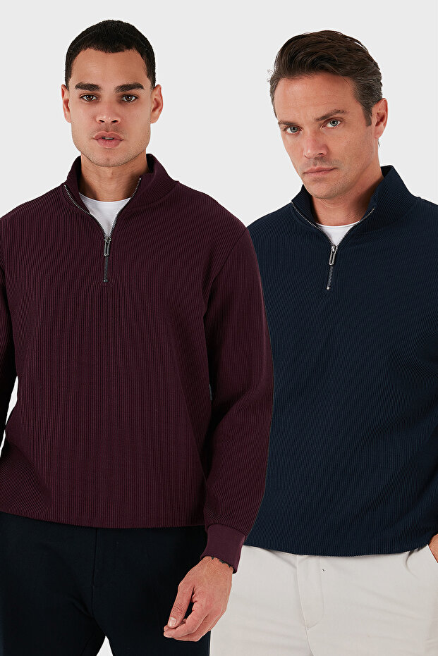 قطن ذو قصة عادية ونصف سحاب ياقة مرتفعة متوسطة الطول عبوة من قطعتين سويت شيرت رجالي SWEAT 5905716S2