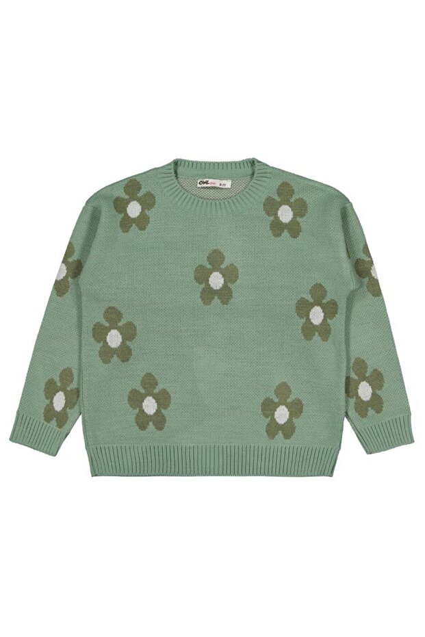 Daisy Patterned Sweater for Ages 6-9 - Khaki 7-8 Years