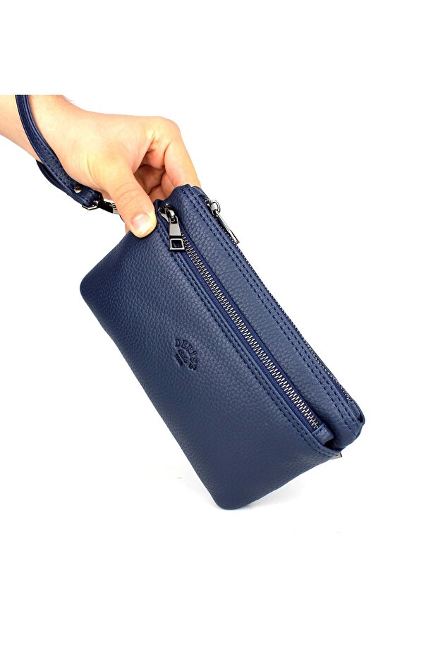 Men's Navy Blue Thin Portfolio Handbag with Belt