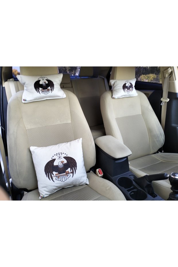 3 Piece Set Adyabe Kamali Kartal 2 Pieces Car Neck Rest and 1 Piece Backrest Baby Face Fabric