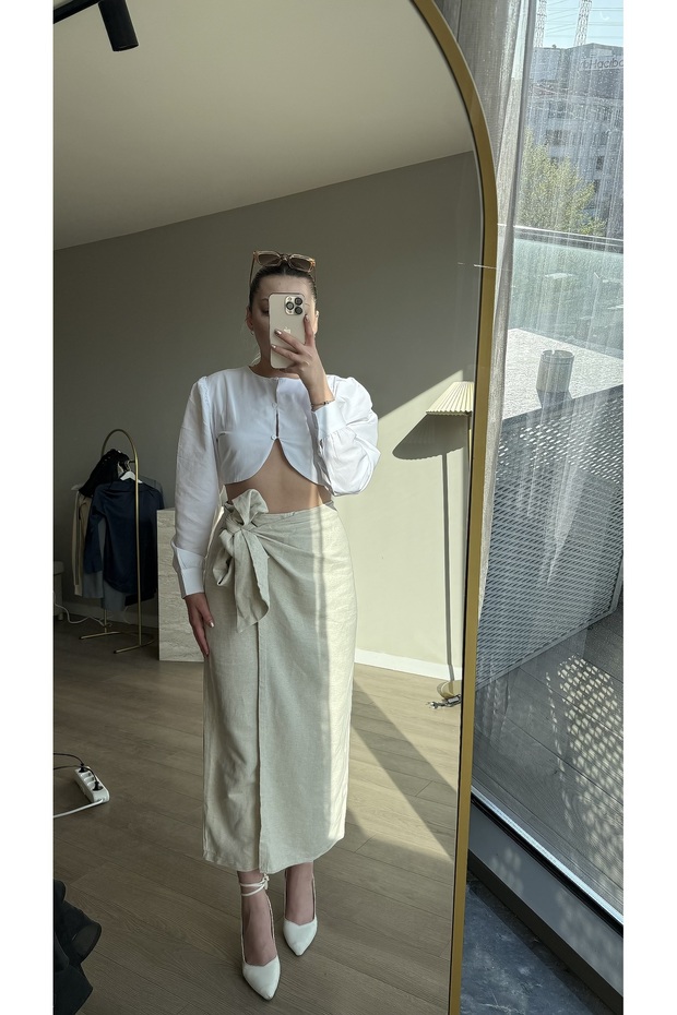 Beyaz crop gömlek - 1