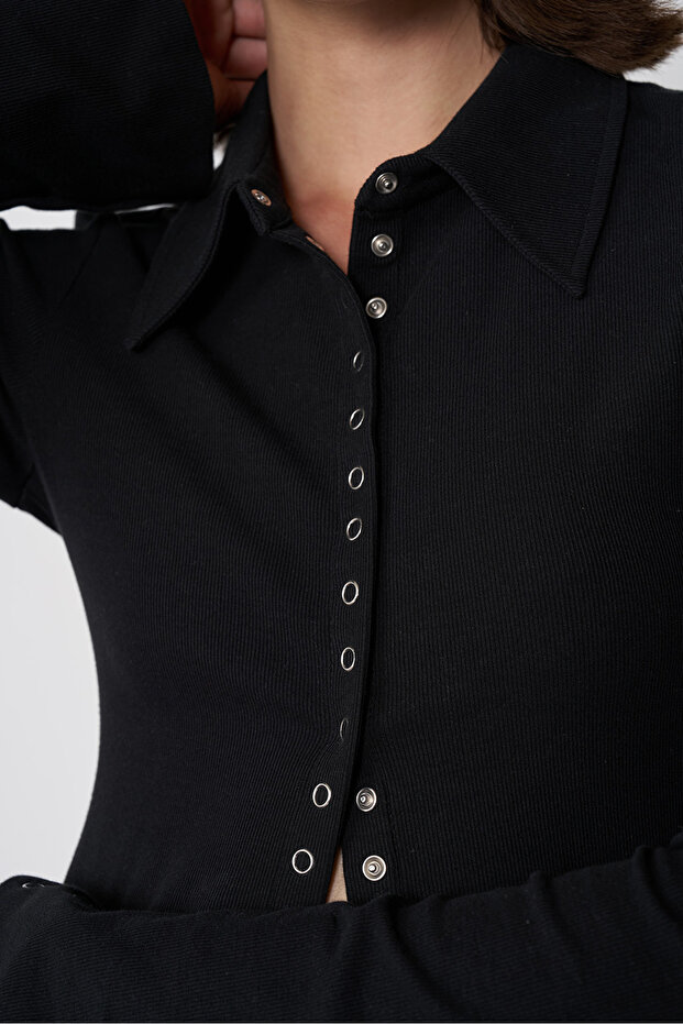 Çıt Çıt Detaylı Örme Gömlek - 3