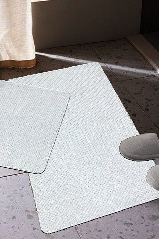 Fine up Ecru 2-Piece Bath Mat, 4 Seasons Washable Non-Slip Base