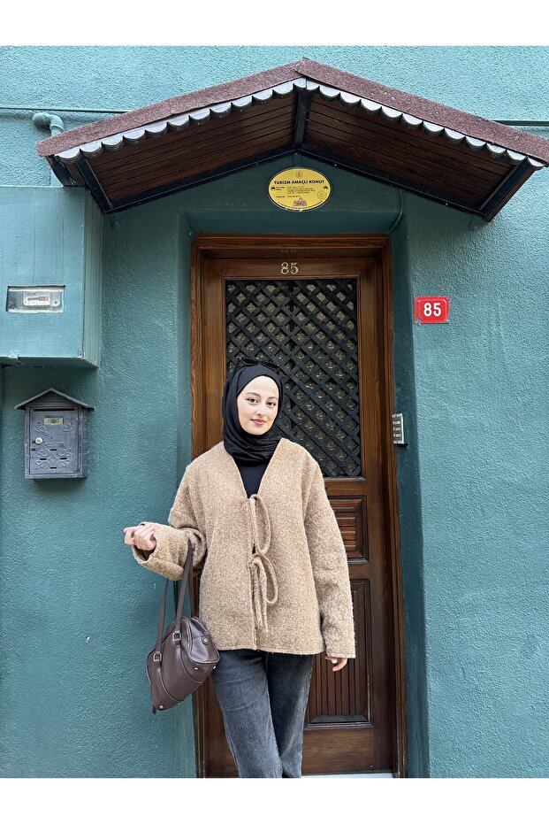 Önden Bağlamalı Kırçıllı Ceket - 1