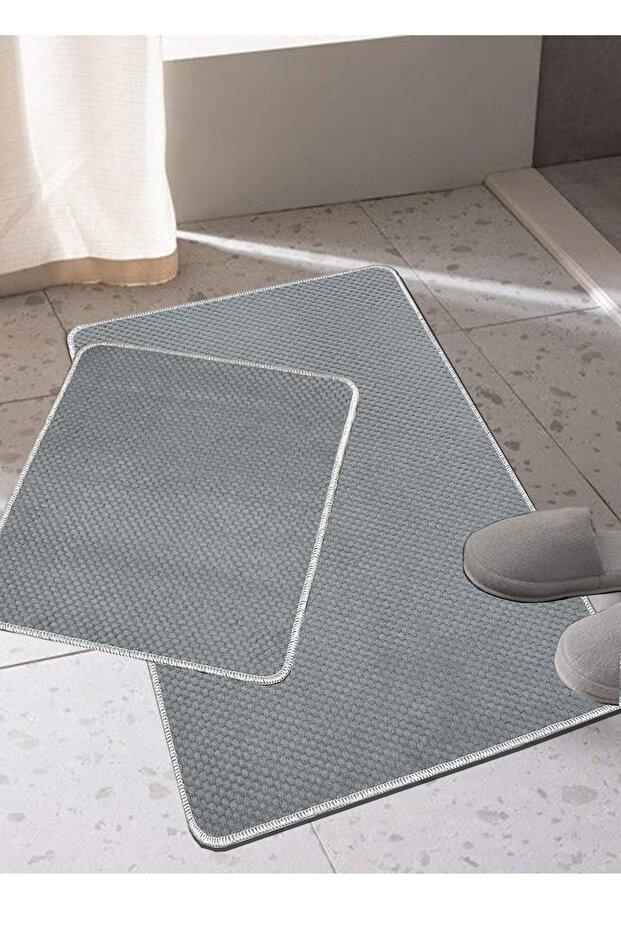 Fine up Gray 2-Piece Bath Mat, 4 Seasons Washable Non-Slip Base