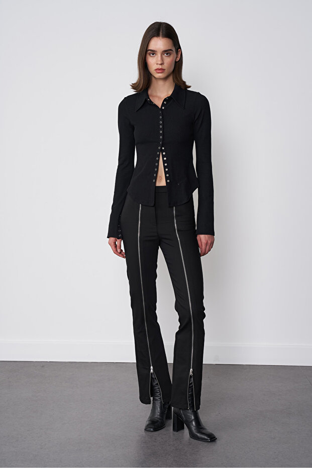 Çıt Çıt Detaylı Örme Gömlek - 1