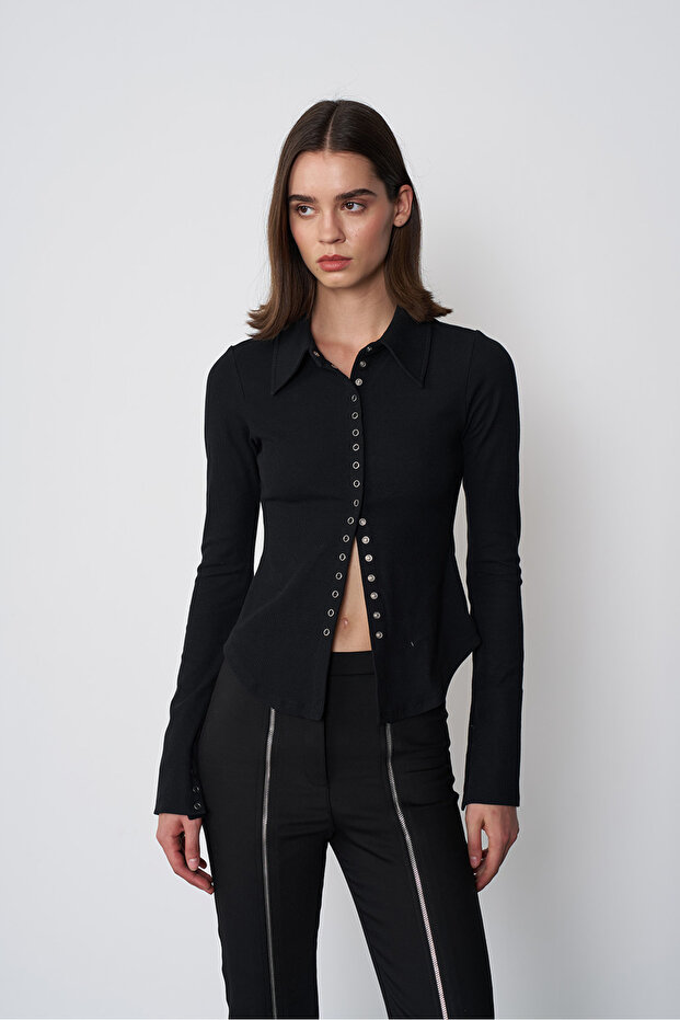 Çıt Çıt Detaylı Örme Gömlek - 2