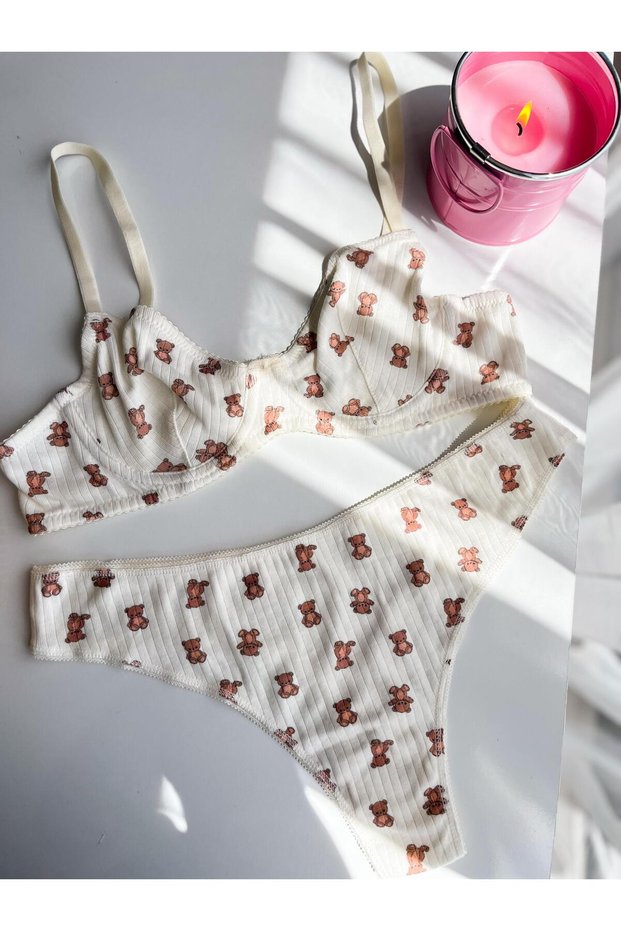 Teddy Cotton Bra and Brazilian Panty Set