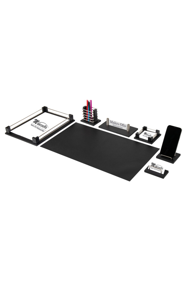 Eko 501 Leather Desk Mat Set 7 Pieces Silver Accessories