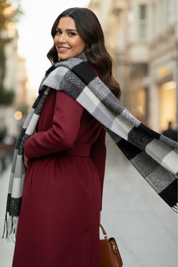 Women's Premium Soft Plaid Boucle Scarf Plaid Shawl Scarf