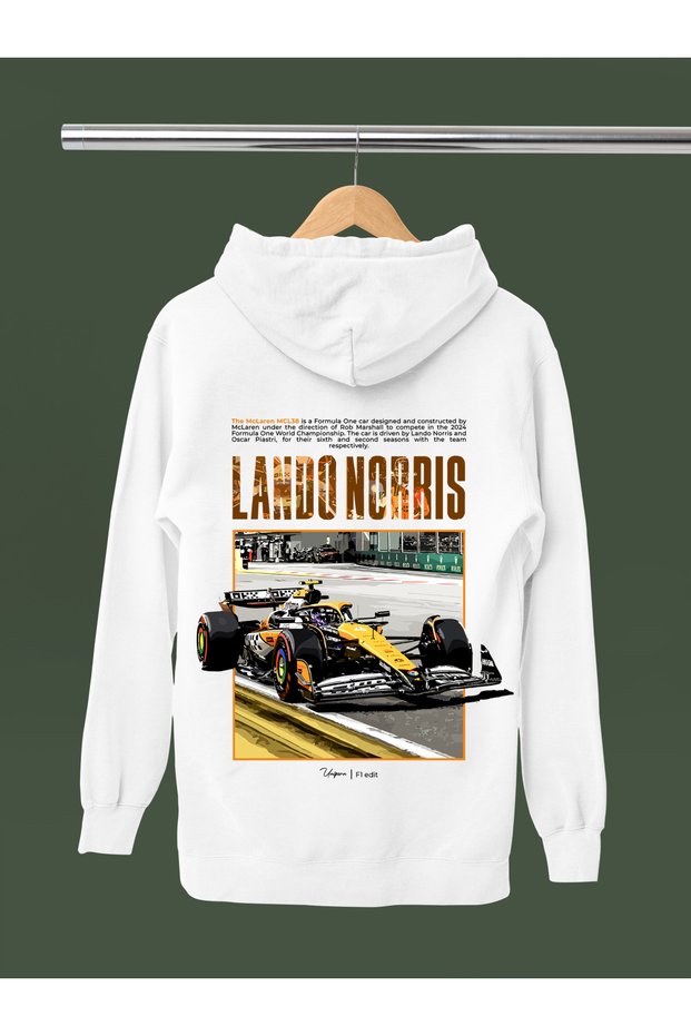 Lando Norris Printed Cotton Long Sleeve Fleece-Lined 3 Thread Hooded F1 Sweatshirt